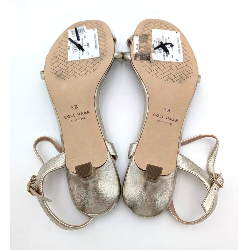 Cole Haan Leni Kitten Heel Sandals Women's Soft Gold Leather Size US8B EU38.5 - Picture 5 of 11